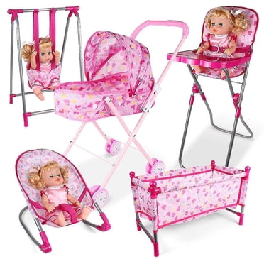 Kids Pushchair Deluxe Buggy - Children's Baby Pram Doll Cot Stroller Toy