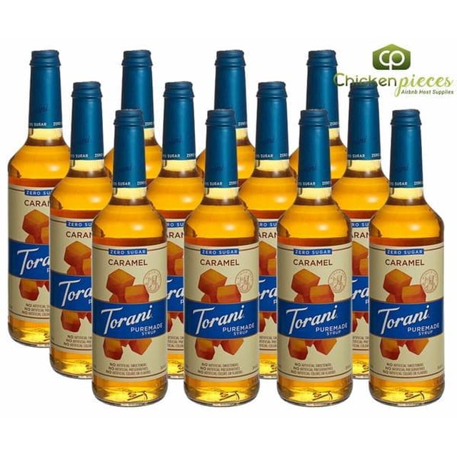 Torani Puremade Zero Sugar Caramel Syrup – Rich Buttery Confectionery Warmth & Natural Stevia-Monk Fruit Sweetening, 750 mL (25.36 oz) Elegant Glass Bottle