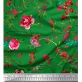 thumbnail image 1 of Soimoi Green Cotton Cambric Fabric Leaves & Ranunculus Floral Print Fabric by Yard 42 Inch Wide, 1 of 3