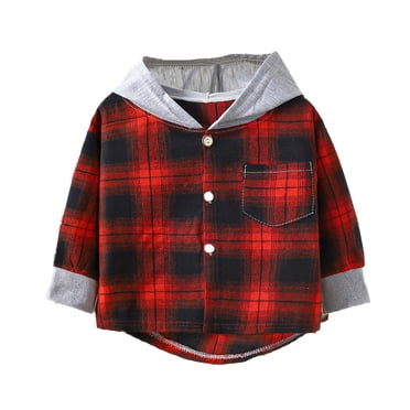 Chemise à Manches Longues à Capuche pour Garçons Tout-Petits Manteau à Carreaux pour Vêtements de Bébé Haut Chaud