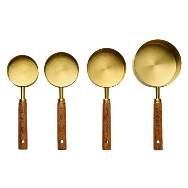 Measuring Spoons 4PCS Measuring Cups Set With Scale Stainless Steel Cup Measurements Set With Wood Handle Measuring Cups And Spoons Set For Cooking Baking,Easy To Clean And Store round Table Mats