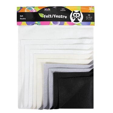 FABRIC CREATIONS Rainbow ClassicFelt™ Squares 10 Pack - Black and White - 23 cm (9 in) × 23 cm (12 in)x 30 cm (11.8 in))