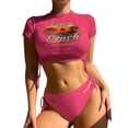 thumbnail image 1 of Kcodviy Women's European and Bikini Teens Swimsuits for Split Print Three Piece Board Shorts Set Net Red Sun Screen Swimsuit with Shorts and Sleeves Binding Beach Swimsuit, 1 of 8