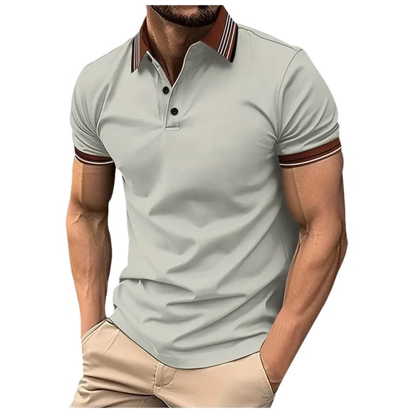 FhsagQ Men's Shirts Mens Shirts Tops Cotton Men'S Casual Ribbed Lapel Button Business Color Block T Shirt for Men Men Shirts Trunks Super Fit Mens Shirts Tops No Fly Grey XXL