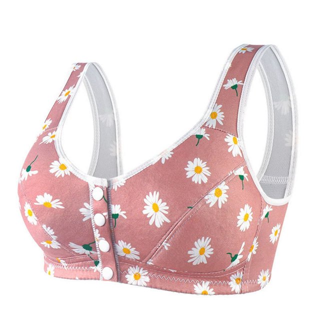 LNGOOR Front Button Bra For Women No Underwire Extra-Elastic High Support Soft Cup Everyday Sleep Bra Push Up Front Snaps Bras Front Closure Plus Size Sports Bras For Women Girls