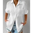 thumbnail image 4 of Chemise Décontractée à Col Rond en Dentelle pour Femmes, Été 2025 Couleur Unie Col à Revers Poche Épissée Manches Courtes Chemise Boutonnée, 4 of 8