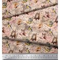 thumbnail image 2 of Soimoi Tissu en Velours Hibou, Tissu à Imprimé Animal Squirrel & Rabbit au Mètre 58 Pouces de Large, 2 of 3