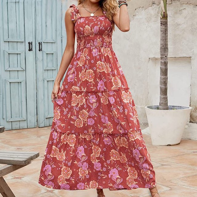 SMihono Robe d'Été pour Femmes Grande Taille Mode Femmes Été Décontractée Imprimé Camis Sans Manches Bandage Gilet Longue Robe