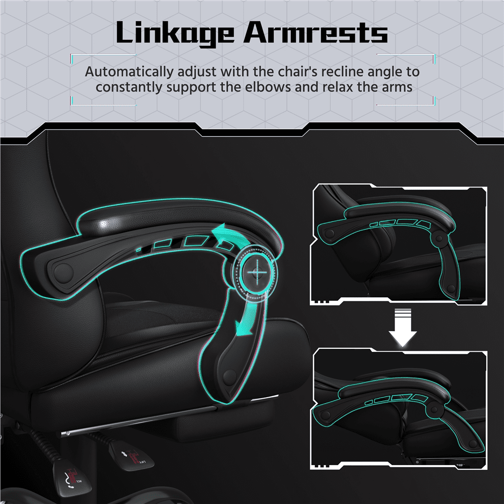 FullFurnique Chaise Gaming Ergonomique à Dossier Haut avec Repose-pieds Coulissant, Noir Intégral