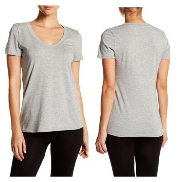 Theo & Spence T-Shirt à Manches Courtes Col en V pour Femmes Tricoté Gris Uni S