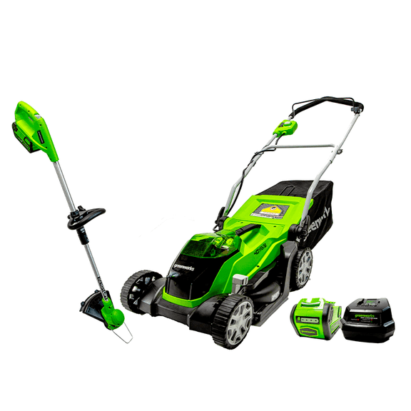 Greenworks 40V Tondeuse 14 Pouces et Taille-Bordures à Fil 12 Pouces Ensemble Combiné, Batterie 4,0ah et Chargeur Inclus