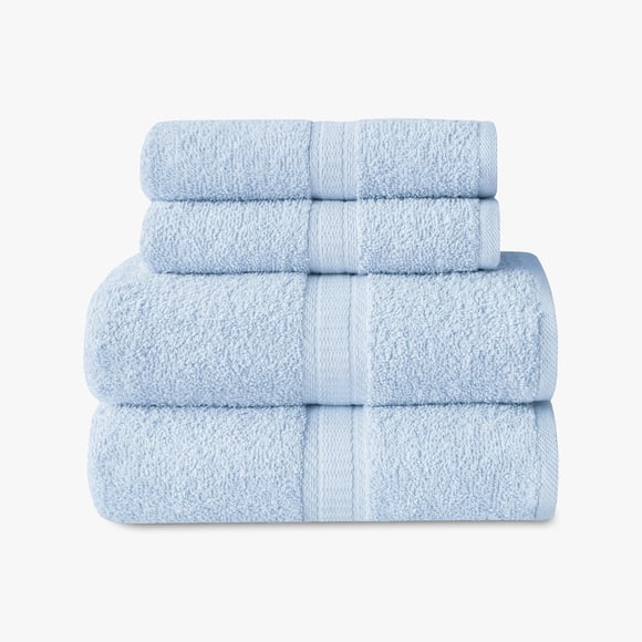 Mainstays Basics 4pk Towel Set, 2 Bath Towels, 2 Hand Towels, Soft & Durable, 100% Cotton, Light Blue