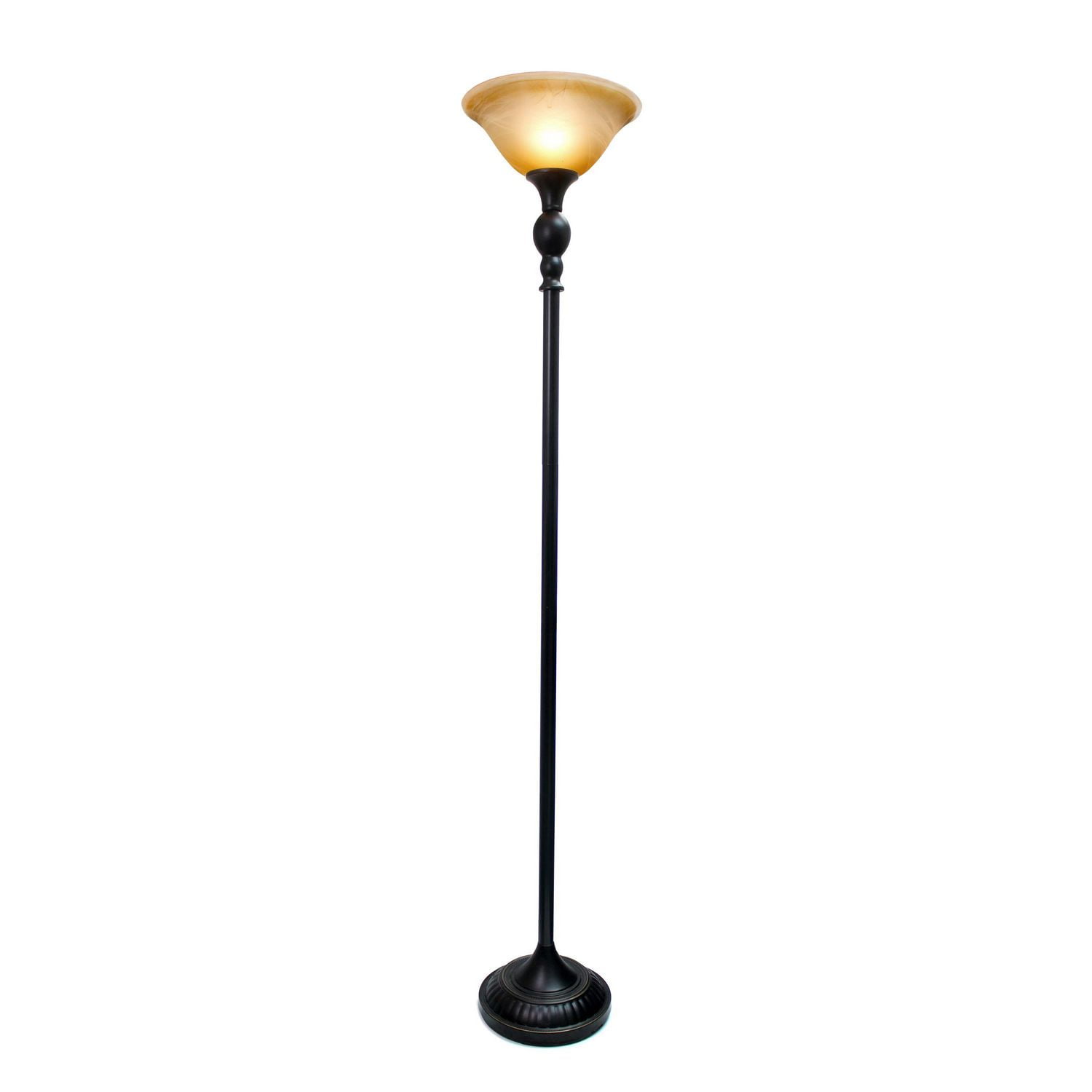 Conception élégante 1 Lampe torchère légère avec abat-jour en verre ambré marbré, bronze de restauration