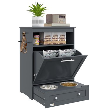PawHut Armoire de Rangement pour Station d'Alimentation pour Animaux, Contenant de Rangement, Gris
