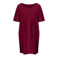 thumbnail image 4 of Plus Size Cotton Linen Dresses for Women Short Sleeve Summer Pleated Midi Dress with Pockets, 4 of 6