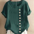 thumbnail image 5 of stanreset Blouse Linen Loose Short Sleeve Shirt Round Neck Woman Summer Top, Green, L, 5 of 5