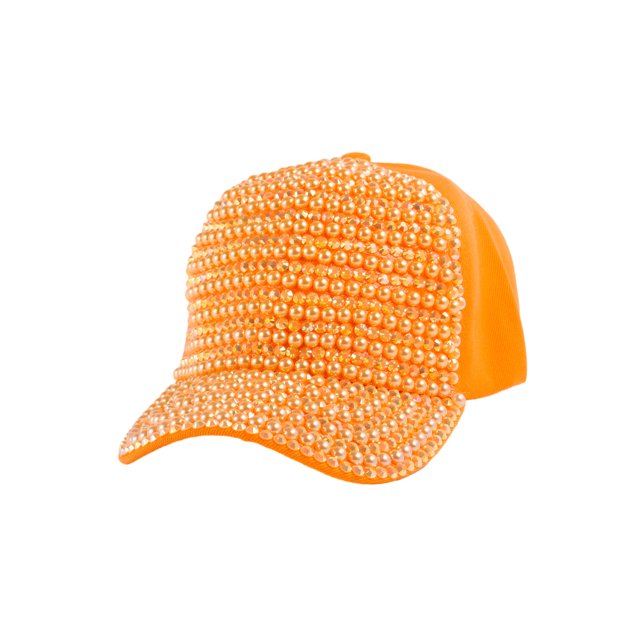 Top Headwear Casquette de Baseball Bling en Perles et Strass - Orange