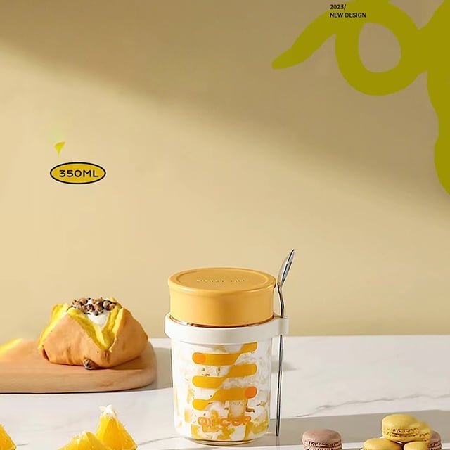 EGNMCR Cups Portable Graduated Breakfast Glass Jar And Coffee Cup With Lid Spoon Graduated breakfast cup