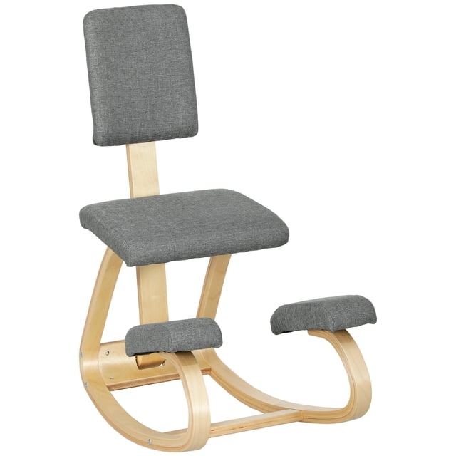 HOMCOM Ergonomic Kneeling Chair, Rocking Wood Kneel Stool, Grey