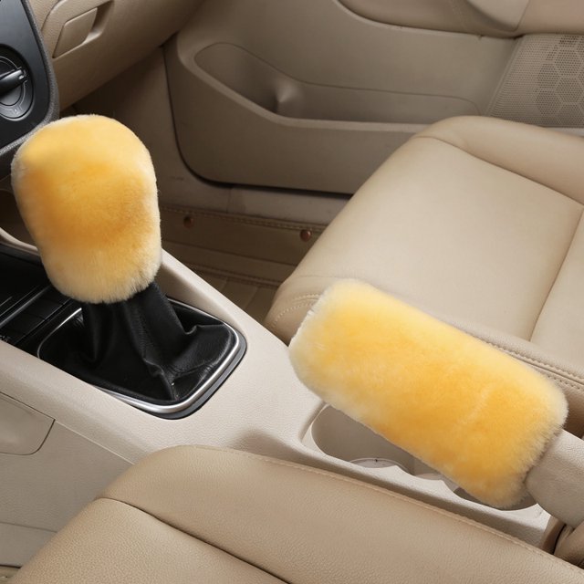 2Pcs Voiture Poignée de Frein à Main Couvre Levier de Vitesses Poignée de Couvercle Manche Peluche Hiver Doux Chaud Frein à Main