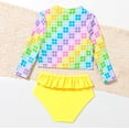 thumbnail image 5 of Toddler Girls Swimming Bathing Suit Rash Guard Set Striped Ruffle Long Sleeve Sun Protection Bathing Suits for Girls 2-3 Years, 5 of 5