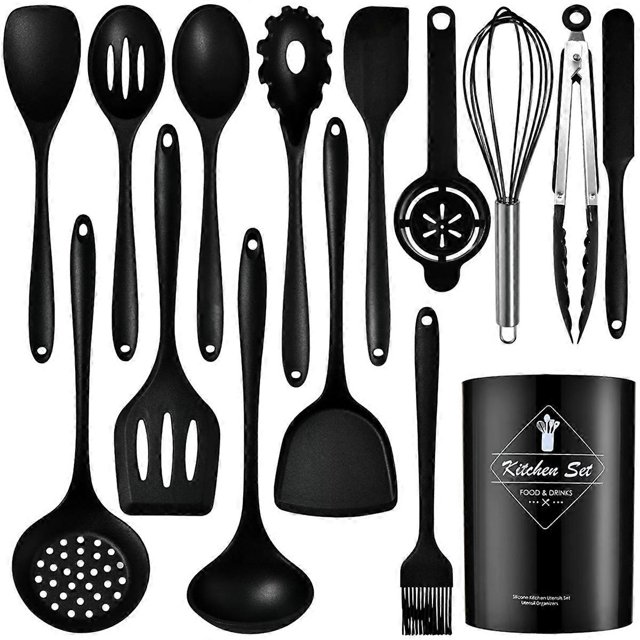 Ensemble d'Ustensiles de Cuisine en Silicone - Ensemble de 15 Pcs d'Ustensiles Non en Silicone pour la Cuisson, Qualité Alimentaire Résistante à la Chaleur 428F