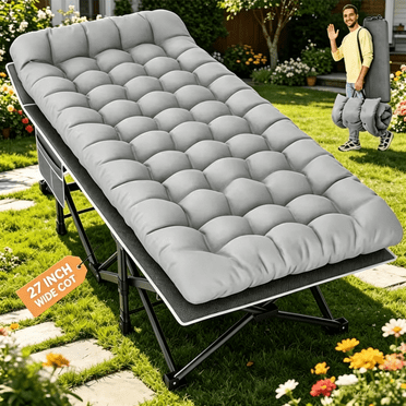 Oaskys Soft Foam Foldable Camping Mattress, Portable Sleeping Pad with Adjustable Carry Straps for Tent Rv Beach Backyard,Gray