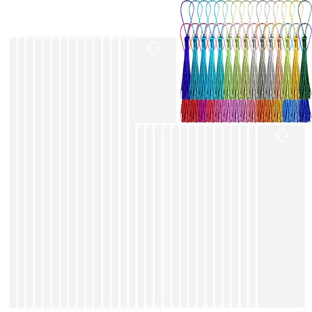 Trendy Tool Kit for Home, 30Pcs Metal Sublimation Blanks Bookmarks Double Side Heat Transfer Printing with 30Pcs Colorful Tassels for Making Personalized Bookmarks and Souvenirs(3.2×12cm)