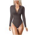 thumbnail image 1 of LOVZFMLL Women Long Sleeve Solid Comfortable Breathable Round Neck Jumpsuit Brown S, 1 of 1