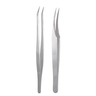 2 Pcs Pinces d'Extension de Cils en Acier Inoxydable, Pointe Droite Incurvée, Pinces à Cils pour Applications d'Extension de Cils avec Boîte de Rangement