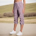 thumbnail image 1 of Womens Capris for Workout Pull on Cinch Bottom Quick Dry Cargo Pants Elastic Waist Adjustable Breathable Drawstring Cropped Pants with Pockets Purple S, 1 of 9