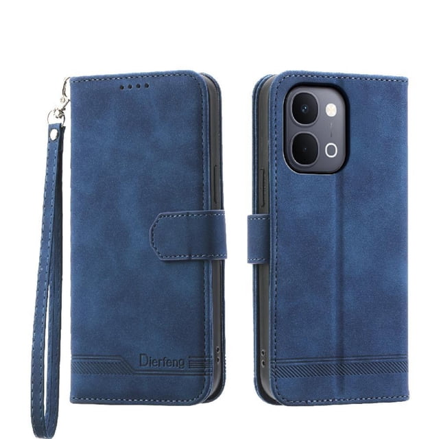 Wallet Case for Xiaomi Redmi A7 Pro Flip Phone Case with Card Slots, Cash Pocket, Kickstand, Magnetic Closure & Wrist Strap, TPU Soft Shell Cover Blue