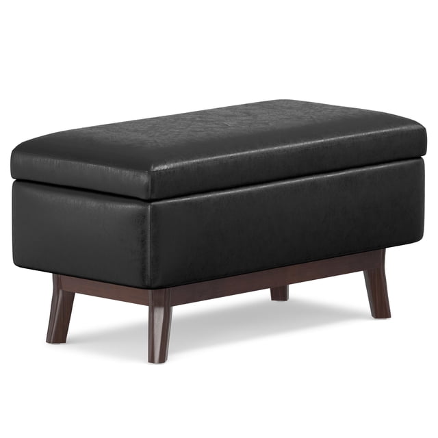 Simpli Home Owen 36 Pouces Ottomane de Rangement en Similicuir, Noir Vieilli
