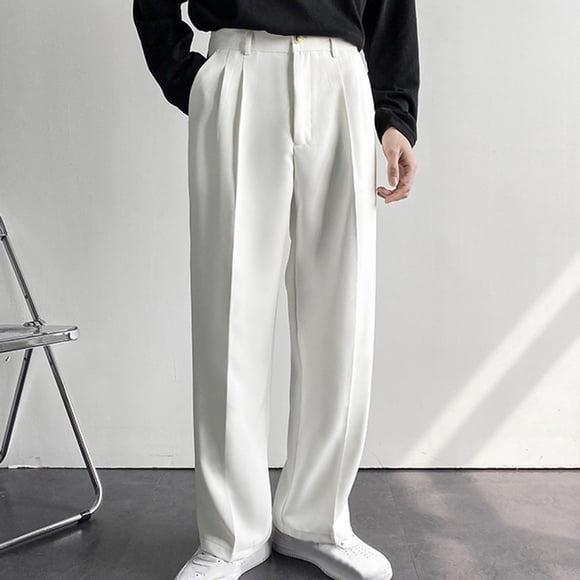 RKSTN Men pants Men's Fashion Drawstring Elastic Waist Solid Color Casual Sweat Length Pants Straight Leg Suit Pants Men's Loose Casual White Wide Leg Pants Floor Pants Full Length Pants