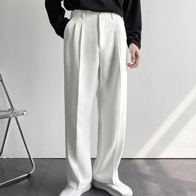 Weiqiqre Work Pants for Men Suit Pants Personality Design Solid Color Straight Premium Casual Pants Simple Trousers