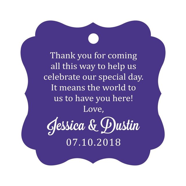 Darling Souvenir Custom Wedding Thank You Message Gift Tags Personalized Party Favor Hang Paper Tags-Purple Violet-50 Tags