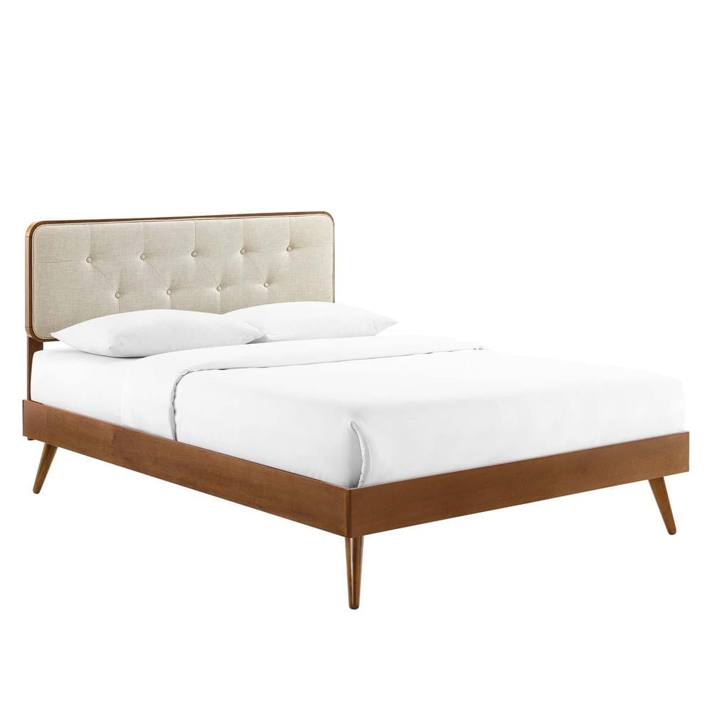 Modway Bridgette King Wood Platform Bed with Splayed Legs in Walnut/Beige