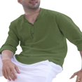 thumbnail image 3 of Men‘s Henley Shirt  Solid Color Long Sleeve Stand Collar Button-Down Loose Simple Linen Beach Tops, 3 of 6