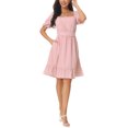 thumbnail image 2 of INSPIRE CHIC Women's Summer Square Neck Puff Short Sleeve Smocked Back Ruffle A-Line Casual Dress XL Pink, 2 of 6