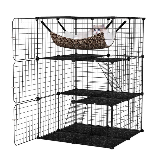 Costway 3 Tier Cat Enclosure with Comfy Hammock, 2 Ladders, 3 Doors & 1 Sky Window
