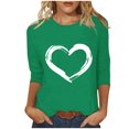thumbnail image 1 of Plebaso Hauts Cœur pour Femmes Manches 3/4 Col Ras du Cou T-Shirts Graphiques Mignons Imprimés Blouses Décontractées pour Femmes, 1 of 4