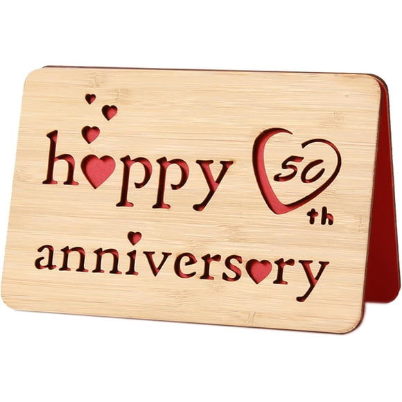 DELLA STELLA Carte en Bois pour 50e Anniversaire, Cartes de Vœux Artisanales pour 50 Ans de Mariage, Carte en Bois pour 50e Anniversaire pour Elle, Lui, Mari, Épouse