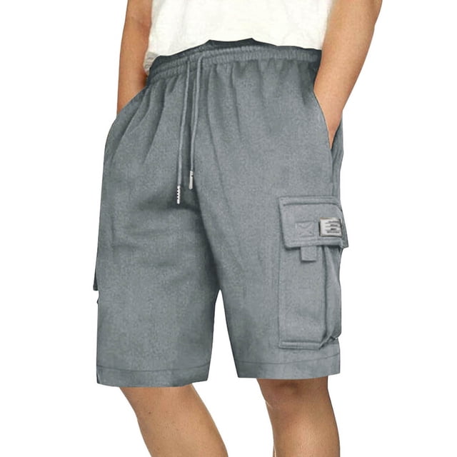 Eryao Short Cargo Gris pour Hommes Taille Élastique à Cordon Short de Jogging de Gym avec Poches à Rabat Short en Molleton Confortable,m