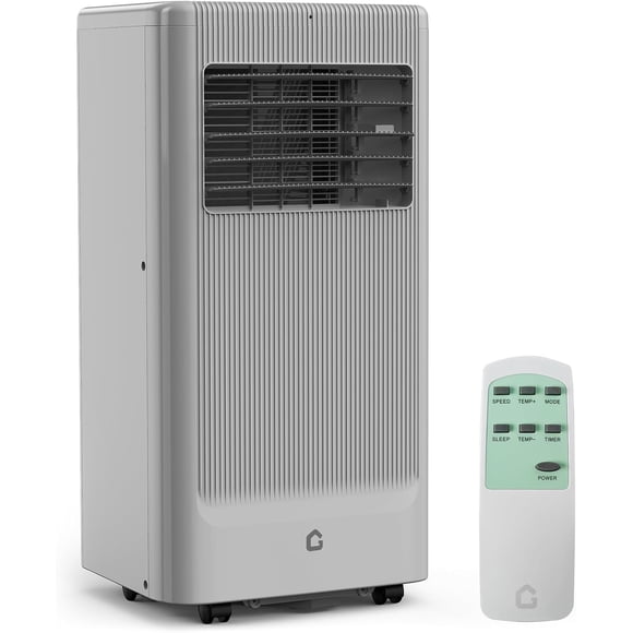 Climatiseur Portatif de 10 000 BTU, Unités de Climatisation Portatives 3-en-1 pour Pièces avec Modes Frais/sec/ventilateur, Refroidissement Rapide jusqu'à 450 Pi2, Refroidissement Sans Drainage, 50 dB Mode Sommeil Silencieux, Couvercle Noir&Gris