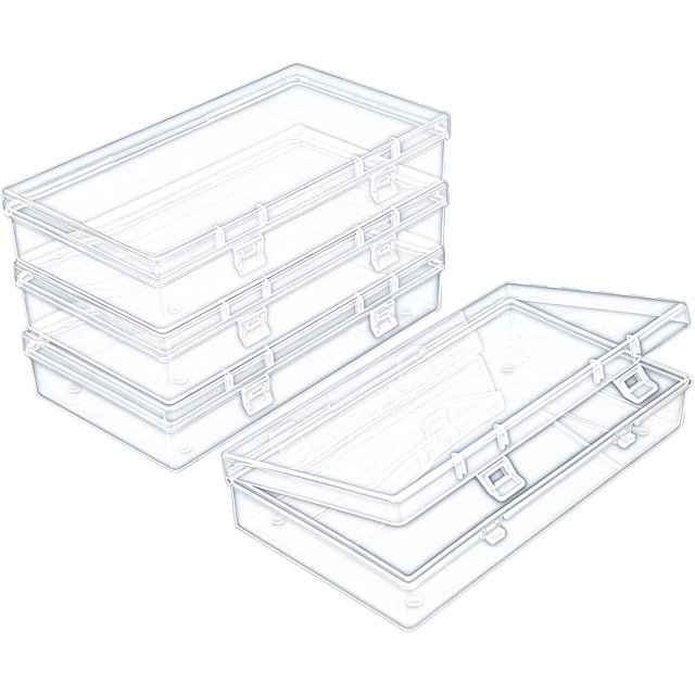 Rectangular Clear Plastic Storage Containers Box with Hinged Lid for Beads and Other Small Craft Items