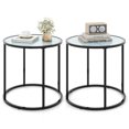 thumbnail image 1 of Gymax 2 Pcs Table d'Appoint en Verre 20 Pieds' Table d'Appoint Ronde avec Cadre en Métal et Dessus en Verre Effet Marbre, 1 of 9