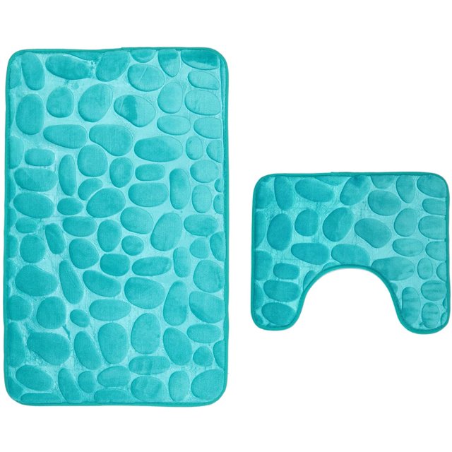 Set of 2 Anti Slip Bath Mat and Pedestal Rug for Bathroom Machine Washable (50 * 80 + 40 * 50cm) - Green