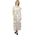 thumbnail image 1 of Bimba Robe Longue Maxi en Satin à Cordon, Kimono Kaftan Floral Blanc pour Femme - 16, 1 of 9