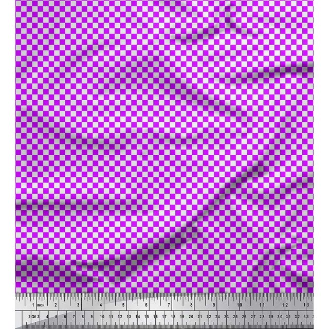 Soimoi Purple Cotton Voile Fabric Geometric Check Print Fabric by Yard 56 Inch Wide