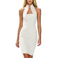 thumbnail image 2 of XiYing Robe Midi Élégante à Col Montant pour Femme, Robe de Cocktail Sans Manches Extensible et Infroissable avec Découpes et Goutte d'Eau pour Soirées Cocktail et Rendez-Vous, Taille Ajustée avec Silhouette de Sablier, S-TTG,, 2 of 9